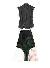 Meghan Chiffon Black Top & Pleated Midi Skirt Co-Ord