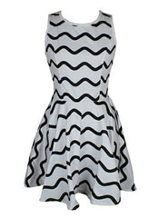 Sleeveless Striped Fit-And-Flare Skater Dress in Black/White