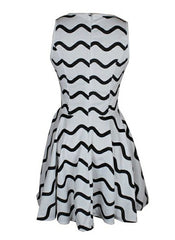 Sleeveless Striped Fit-And-Flare Skater Dress in Black/White
