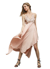 Spaghetti Crisscross Back Strap Sequin Asymmetric Party Dress