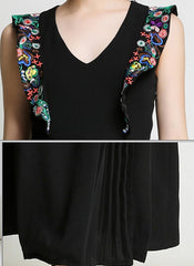 Naomi Floral Embroidered Plunging Neck Calf-length Dress