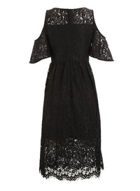 Crochet Black Cold Shoulder A-line Midi Dress
