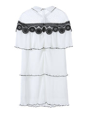 Pussy-bow Pleated Gazar & Guipure Lace Cape Mini Dress