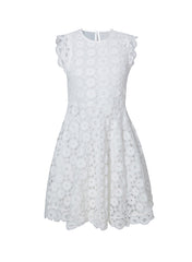 Designer White Sleeveless High Neck V-Back Crochet A Line Dress