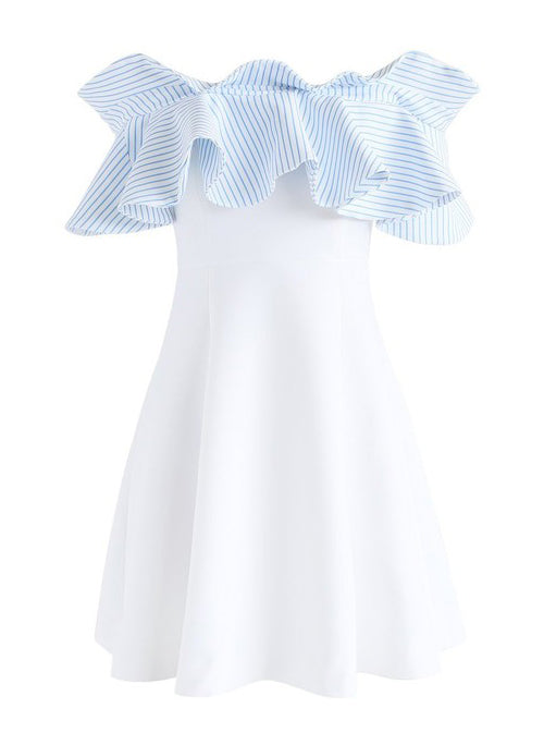 Two-tone Ruffle Off Shoulder Flared Party Dress