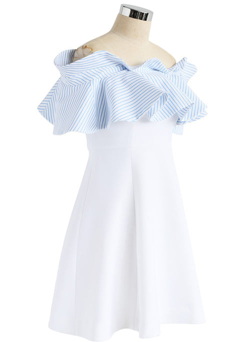 Two-tone Ruffle Off Shoulder Flared Party Dress