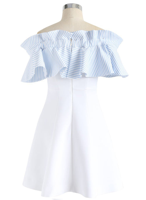 Two-tone Ruffle Off Shoulder Flared Party Dress