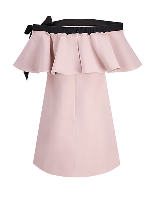 Off Shoulder Shift Dress with Tie Detail in Light Pink