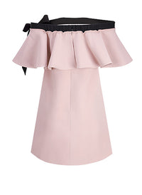 Off Shoulder Shift Dress with Tie Detail in Light Pink