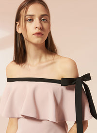Off Shoulder Shift Dress with Tie Detail in Light Pink