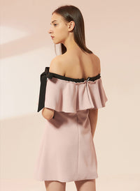 Off Shoulder Shift Dress with Tie Detail in Light Pink