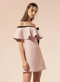 Off Shoulder Shift Dress with Tie Detail in Light Pink