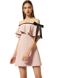 Off Shoulder Shift Dress with Tie Detail in Light Pink