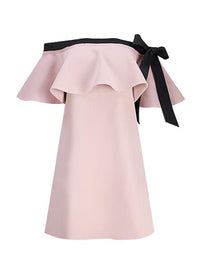 Off Shoulder Shift Dress with Tie Detail in Light Pink