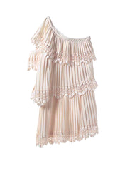 One Shoulder Pleated Embroidered Dress