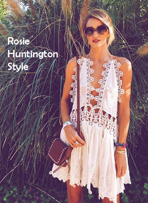 Rosie Cotton Crochet Backless Plunge Neck Party Dress in Black