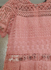 Short Sleeve Cotton Crochet Skater Dress in Rose Pink