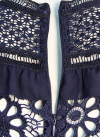 Floral Daisy Crochet Lace Mini Dress in Navy