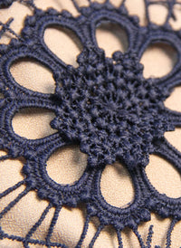 Floral Daisy Crochet Lace Mini Dress in Navy