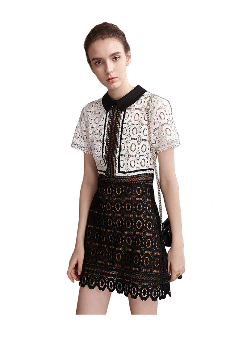 Paris Hilton Inspired Two-tone Guipure Lace Mini Dress