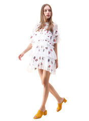 Floral Embroidered Tiered Mesh Shift Dress