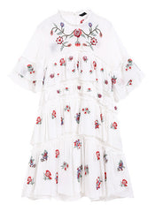 Floral Embroidered Tiered Mesh Shift Dress