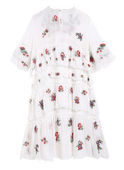 Floral Embroidered Tiered Mesh Shift Dress