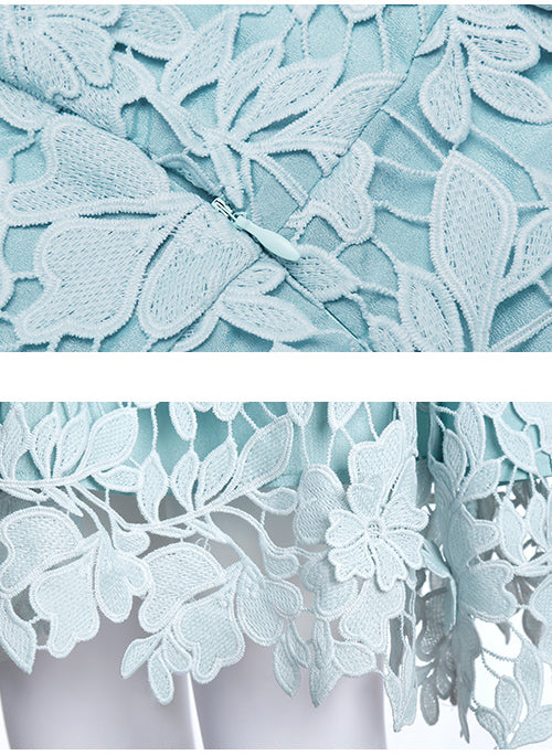 Pale blue lace plunge midi dress top