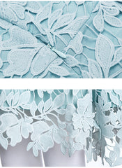 Floral Crochet Lace Plunge Midi Prom Dress