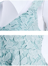 Floral Crochet Lace Plunge Midi Prom Dress