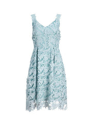 Floral Crochet Lace Plunge Midi Prom Dress