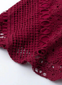 High Neck Crochet Lace Skater Dress - Burgundy
