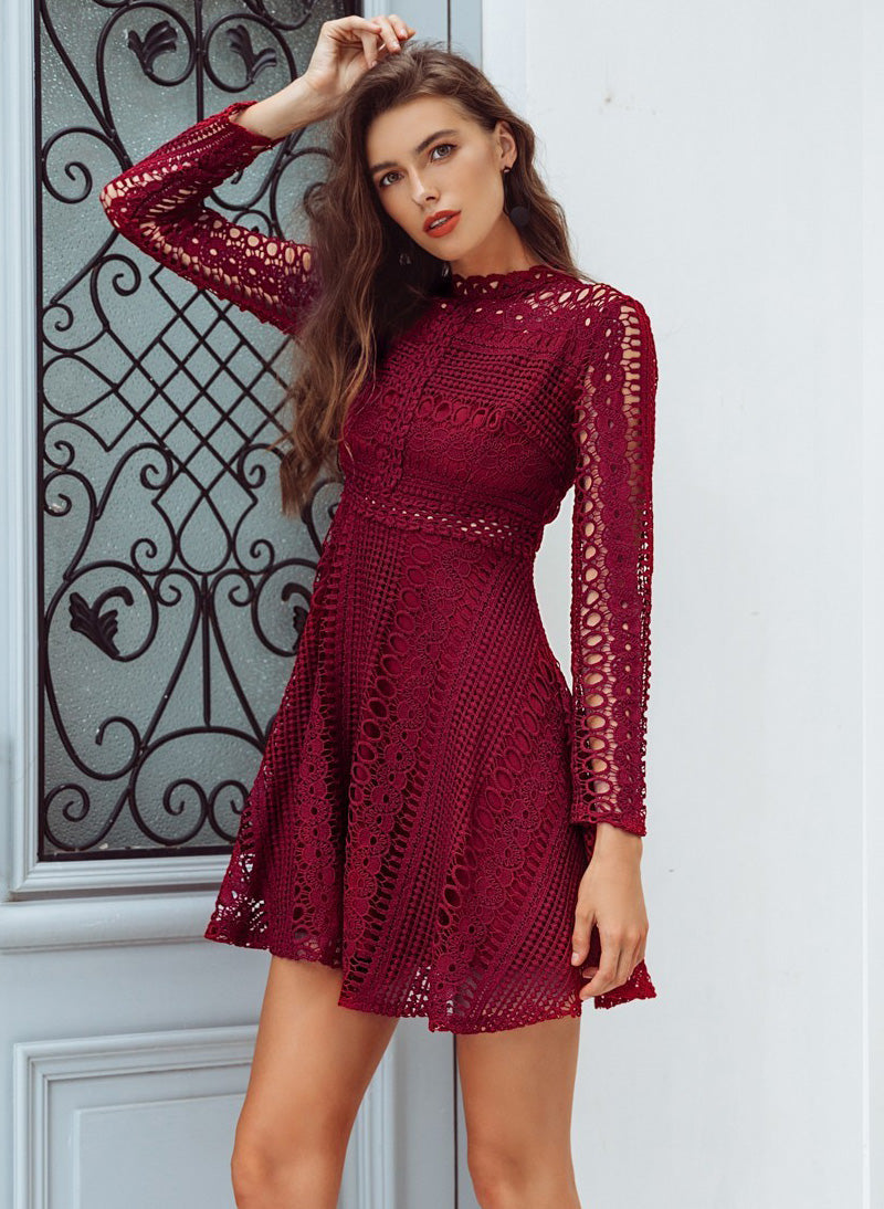 Maroon lace skater dress outlet