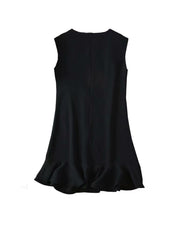 Ivanka Sleeveless Shift Dress with Ruffle Hem in Black