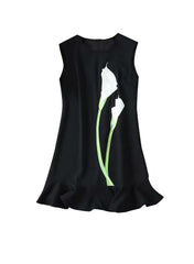 Ivanka Sleeveless Shift Dress with Ruffle Hem in Black