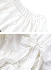 Boho Embroidered 100% Cotton Tent Dress with Belt in White