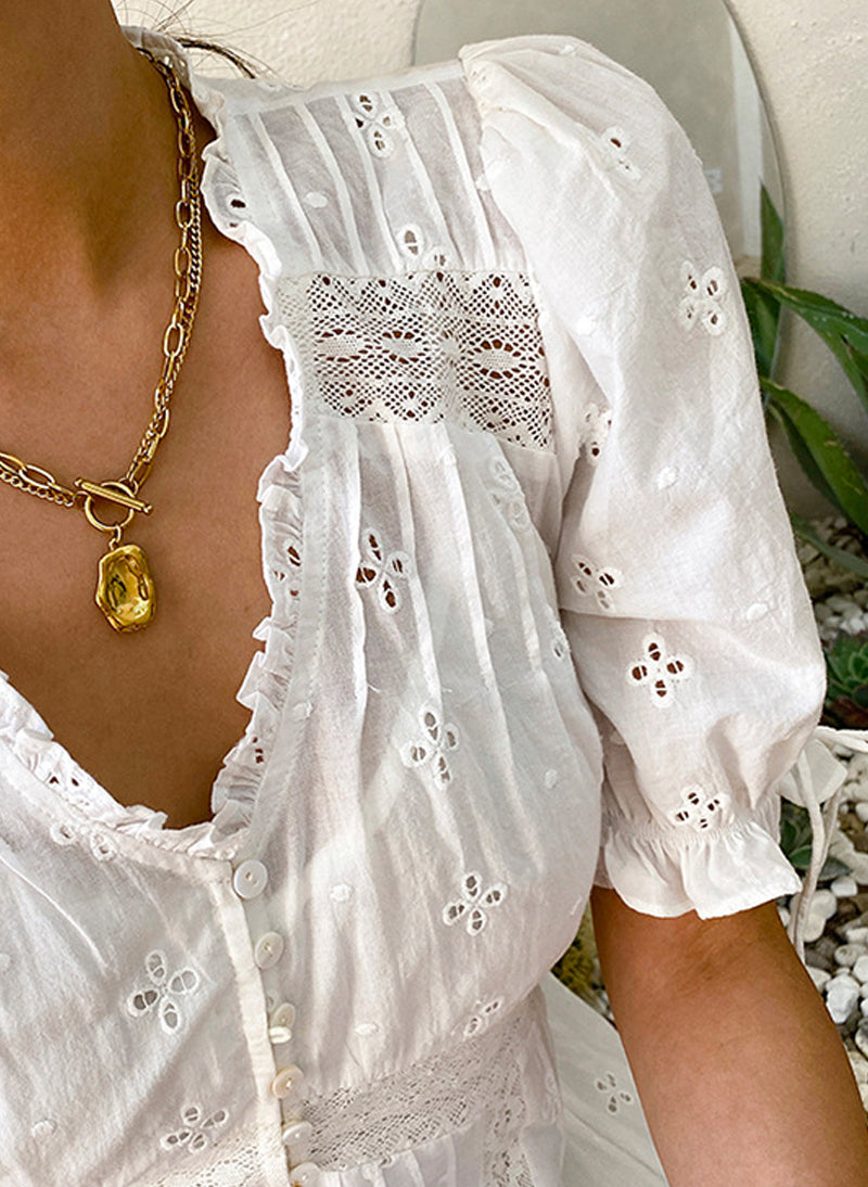 Cotton Eyelet Lace Dress W/ Ruffles