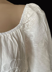 Victorian Square Neck Embroidered Cotton Tiered Peasant Dress