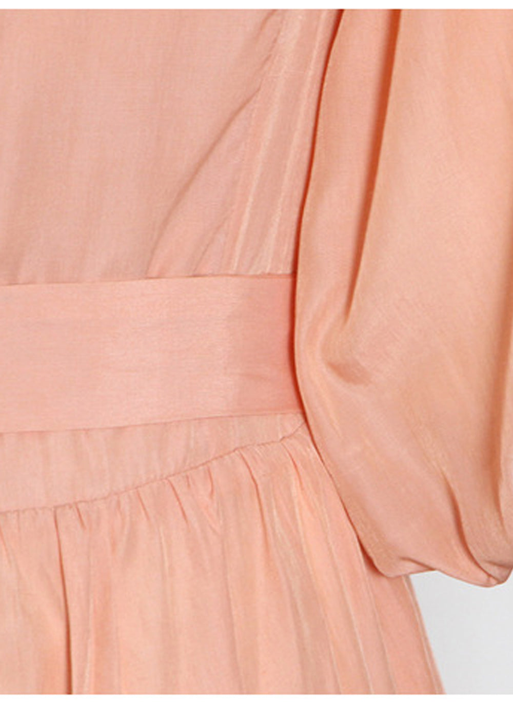 Square Neck Puffy Sleeve Lace Trimmed Belted Dress in Coral