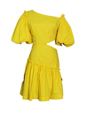 Asymmetric Cutout Waist Ruffled Mini Party Dress in Yellow