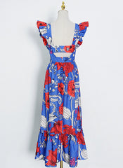 Floral Print Ruffled Shirred Maxi Tiered Dress