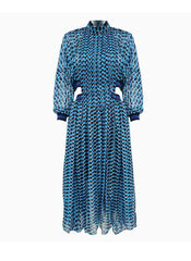 Flowy Chiffon High Neck Cut-out Waist Pleated Dress