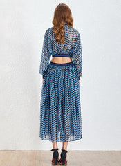 Flowy Chiffon High Neck Cut-out Waist Pleated Dress