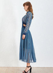 Flowy Chiffon High Neck Cut-out Waist Pleated Dress