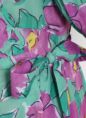 Puffy Sleeve Ruffled V-neck Floral Print Wrap Dress