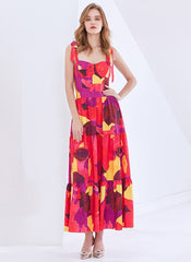 Pablo Print Strappy Fit-and-Flare Maxi Tiered Dress