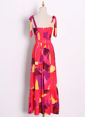 Pablo Print Strappy Fit-and-Flare Maxi Tiered Dress