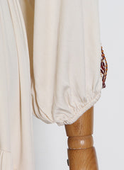 Moroccan High Neck Embroidered Tassel Swing Dress in Beige