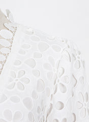 Floral Crochet Lace Eyelet Empire Waist Maxi Dress in White