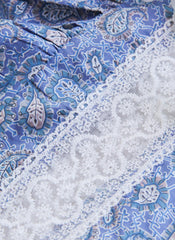 Boho V-neck Puff Sleeve Paisley Print Empire-Waist Cotton Dress